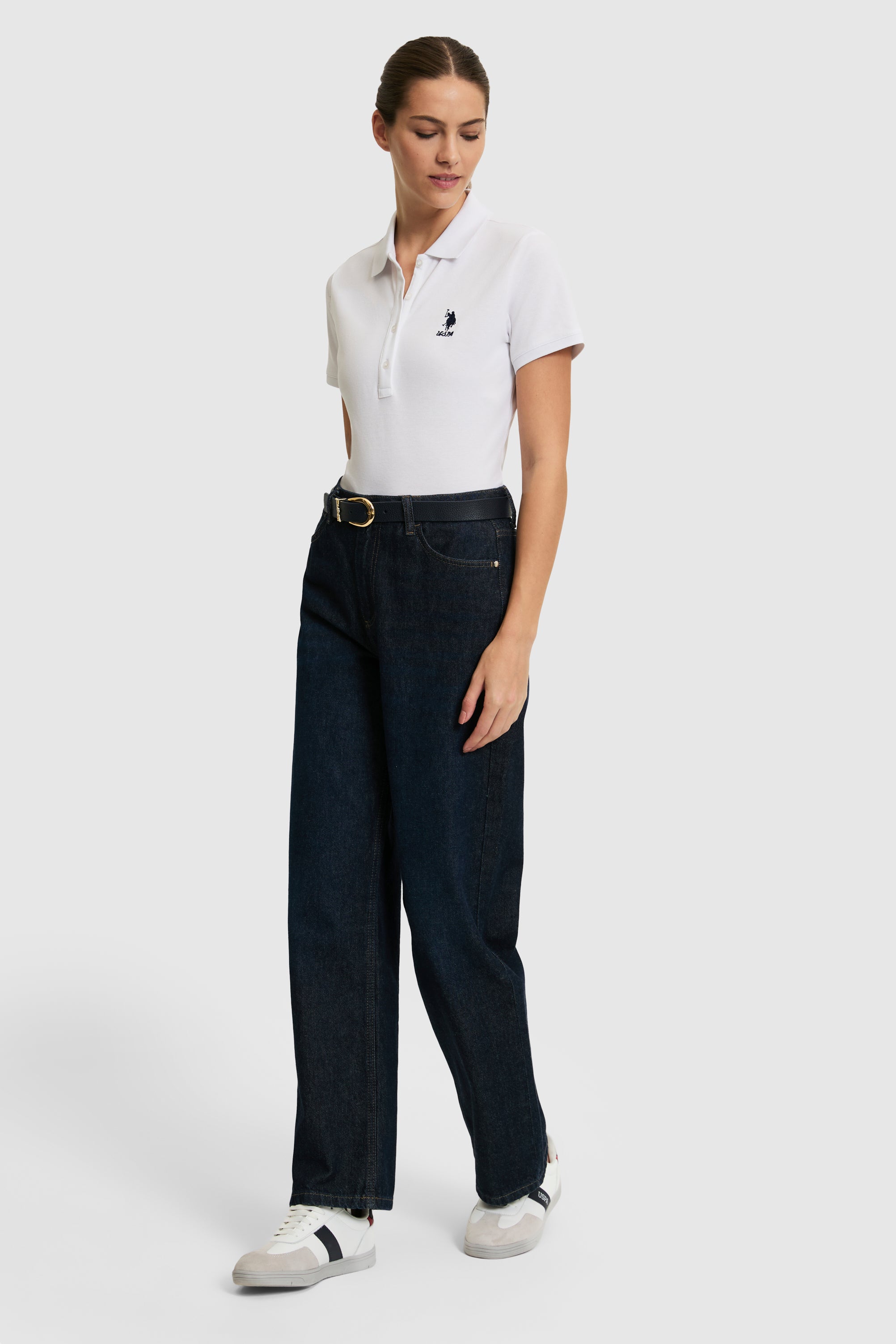 Tricou Polo Damă Alb Cu Logo Brodat