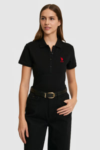 Tricou Polo Damă Negru Cu Logo Brodat