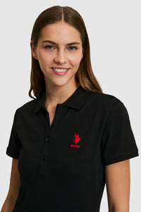 Tricou Polo Damă Negru Cu Logo Brodat
