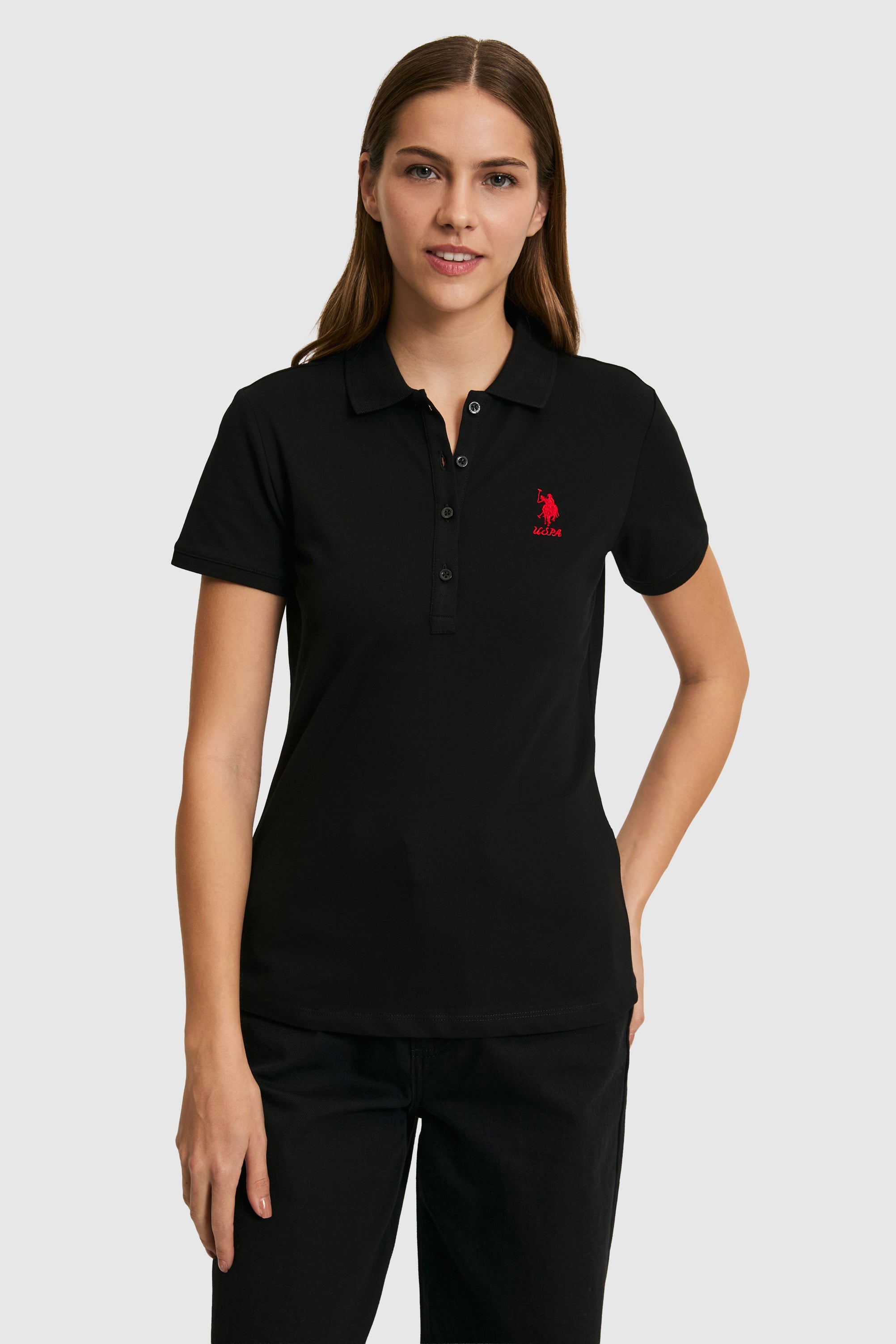 Tricou Polo Damă Negru Cu Logo Brodat