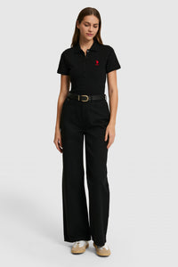 Tricou Polo Damă Negru Cu Logo Brodat
