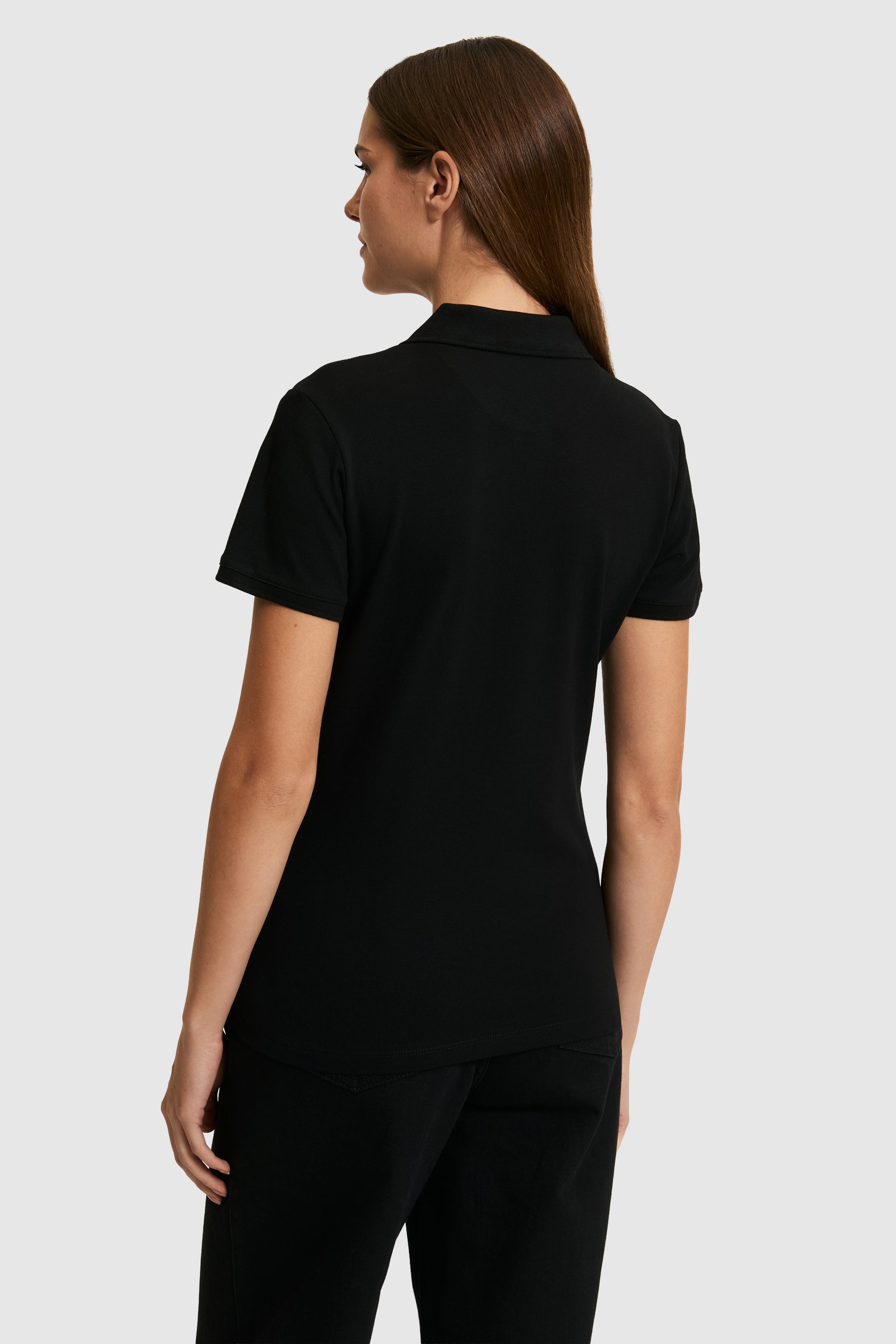 Tricou Polo Damă Negru Cu Logo Brodat