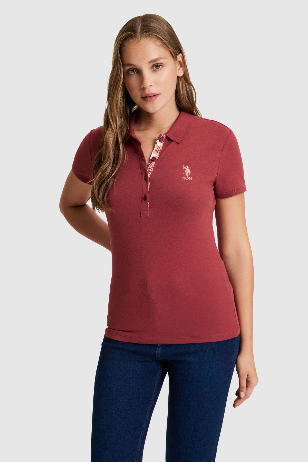 Tricou Polo Damă Vișiniu Cu Logo Brodat