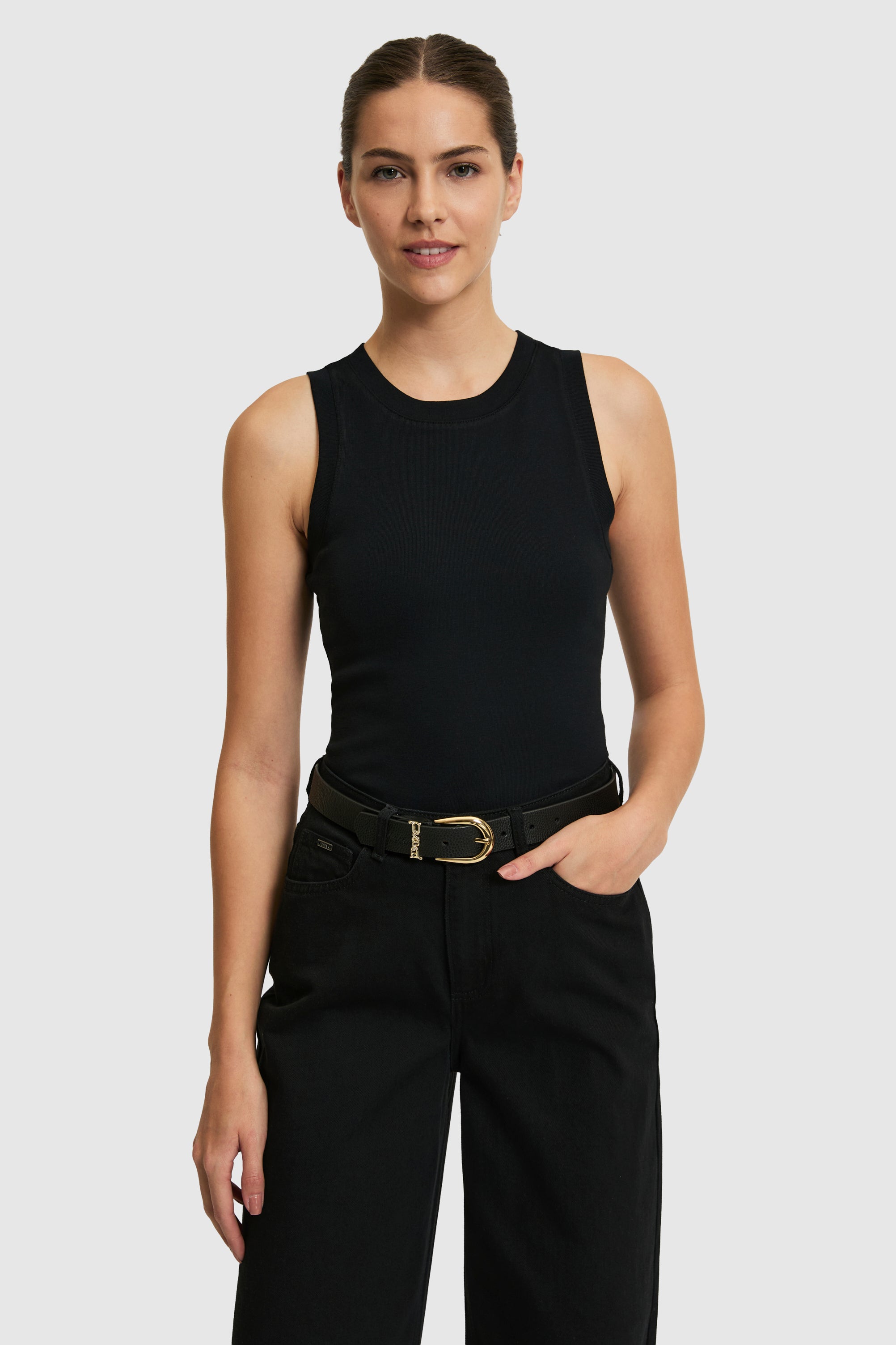 Tricou Damă Negru Fără Mâneci Cu Decolteu Rotund
