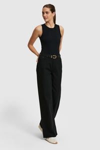 Tricou Damă Negru Fără Mâneci Cu Decolteu Rotund