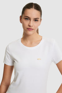 Tricou Damă Alb Cu Decolteu Rotund Și Logo Atașat