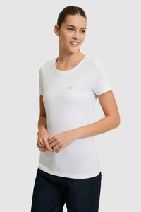 Tricou Damă Alb Cu Decolteu Rotund Și Logo Atașat