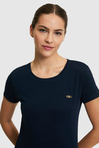 Tricou Damă Bleumarin Cu Decolteu Rotund Și Logo Atașat
