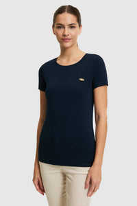 Tricou Damă Bleumarin Cu Decolteu Rotund Și Logo Atașat