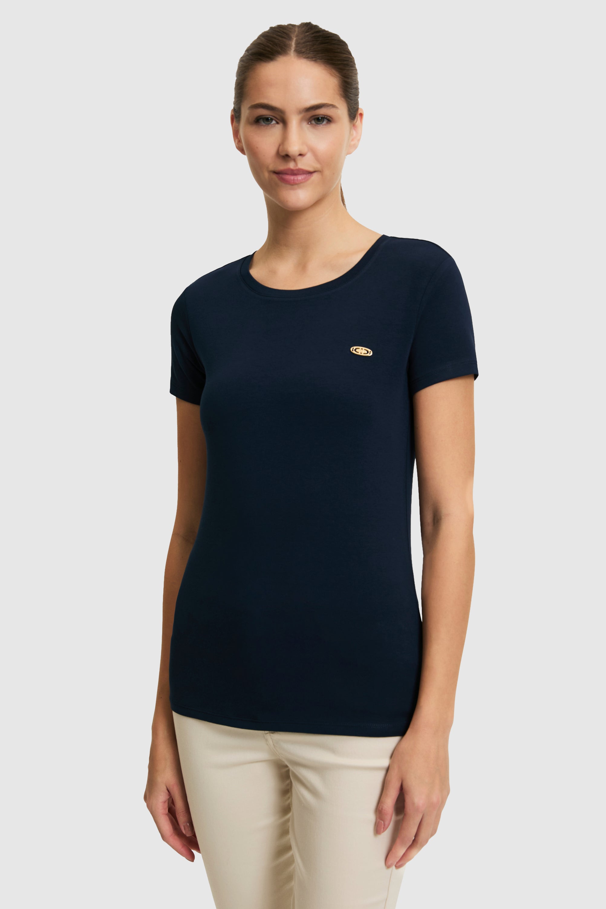Tricou Damă Bleumarin Cu Decolteu Rotund Și Logo Atașat