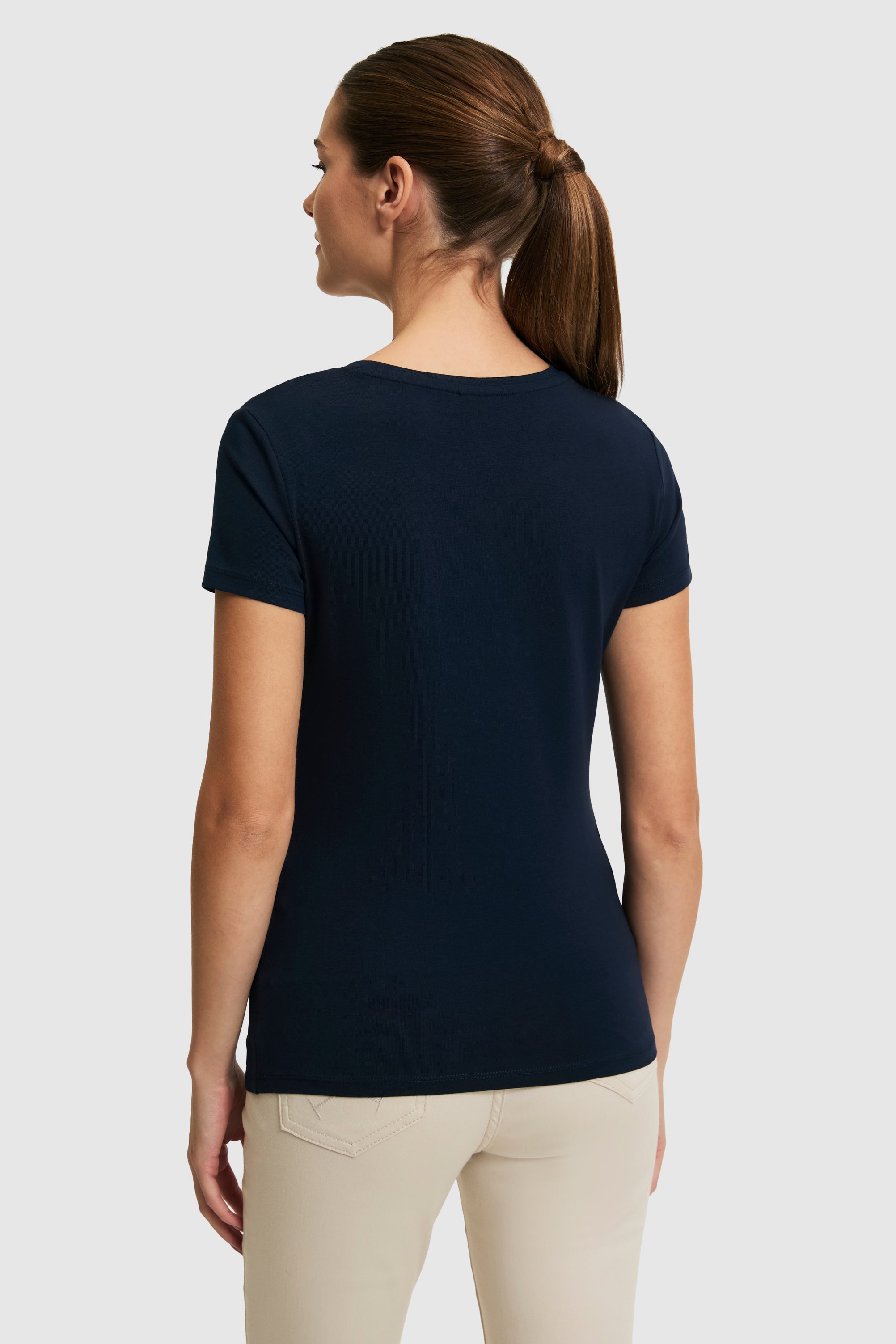 Tricou Damă Bleumarin Cu Decolteu Rotund Și Logo Atașat