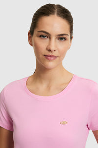 Tricou Damă Roz Cu Decolteu Rotund Și Logo Atașat