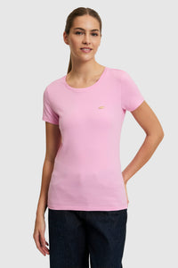 Tricou Damă Roz Cu Decolteu Rotund Și Logo Atașat