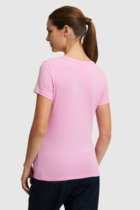 Tricou Damă Roz Cu Decolteu Rotund Și Logo Atașat