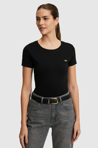 Tricou Damă Negru Cu Decolteu Rotund Și Logo Atașat