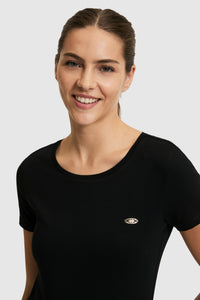 Tricou Damă Negru Cu Decolteu Rotund Și Logo Atașat