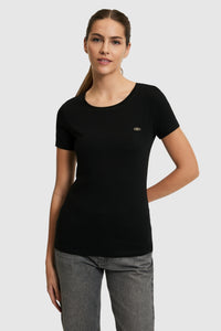 Tricou Damă Negru Cu Decolteu Rotund Și Logo Atașat