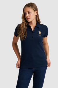 Tricou Polo Damă Bleumarin Cu Logo Auriu
