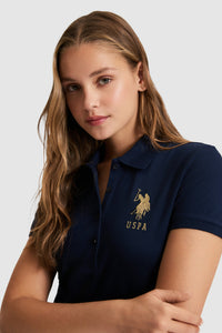 Tricou Polo Damă Bleumarin Cu Logo Auriu