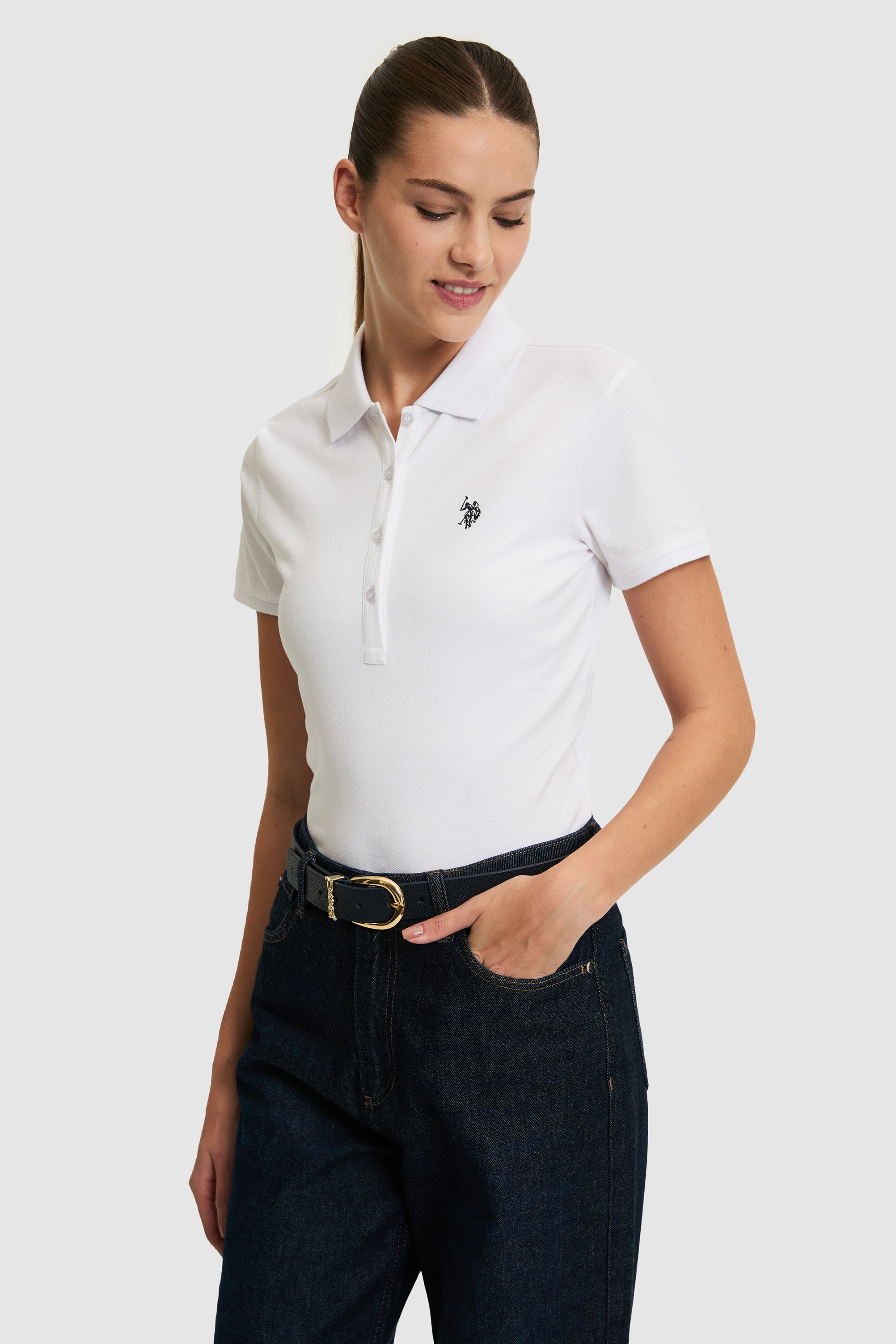 Tricou Polo Damă Alb Cu Logo Brodat