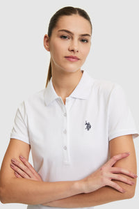 Tricou Polo Damă Alb Cu Logo Brodat
