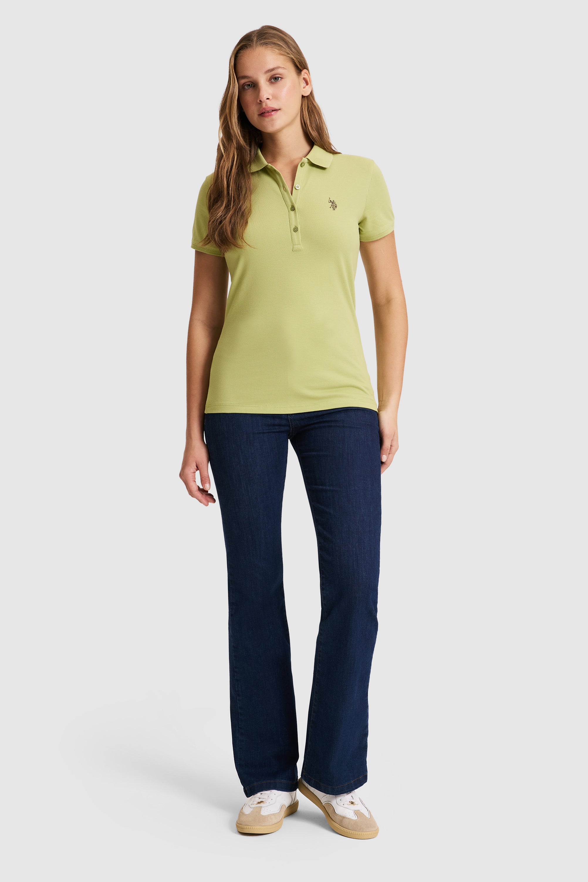 Tricou Polo Damă Verde Fistic Cu Logo Discret