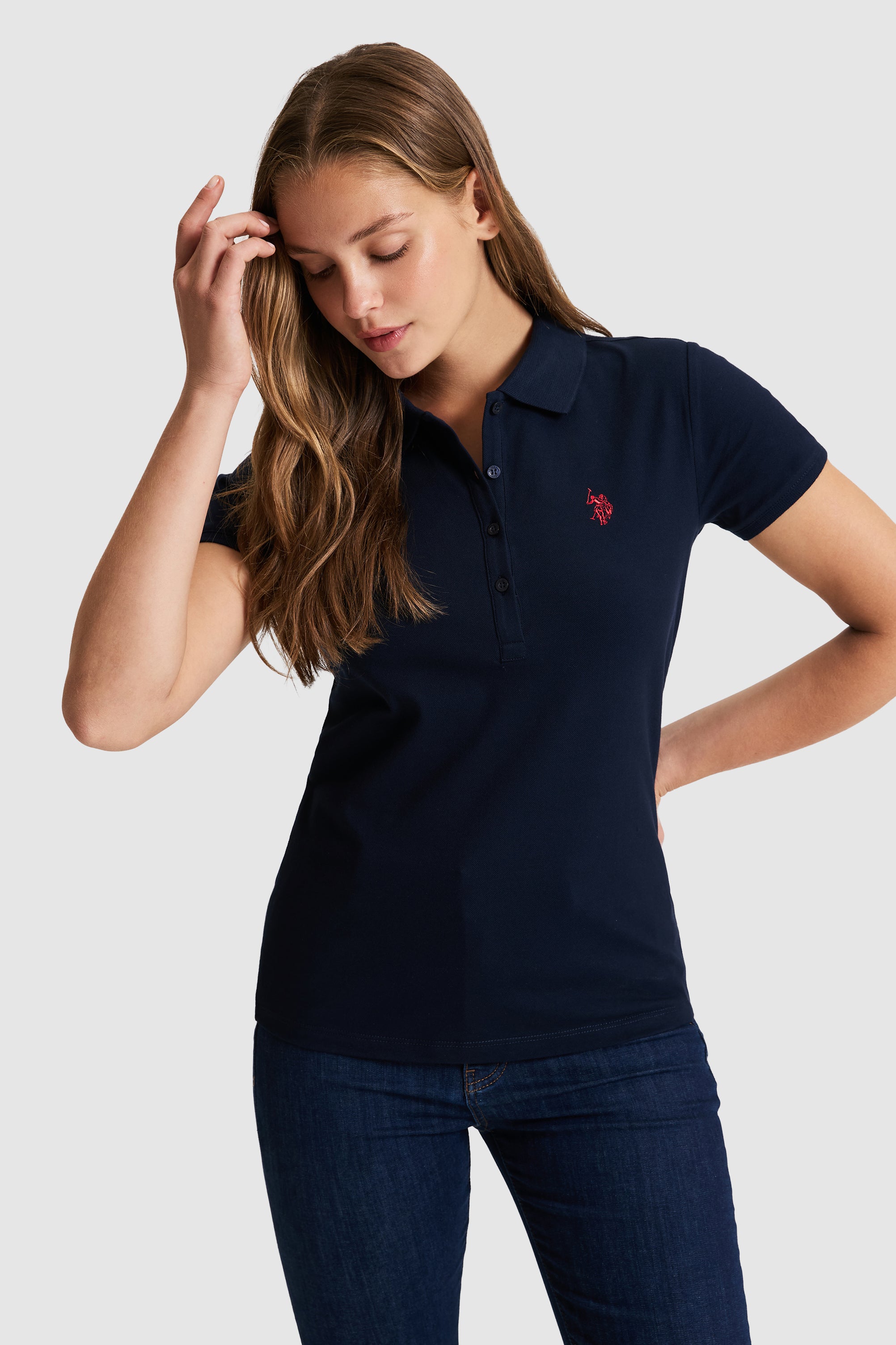 Tricou Polo Damă Bleumarin Cu Logo Discret