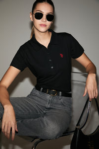 Tricou Polo Damă Negru Cu Logo Discret