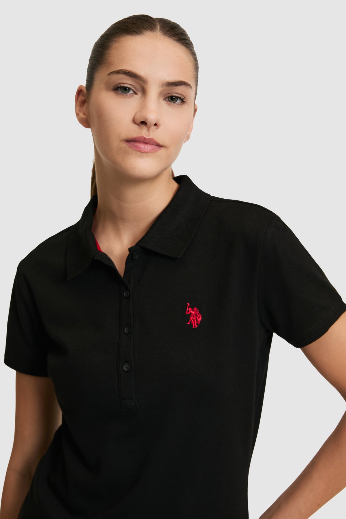 Tricou Polo Damă Negru Cu Logo Discret