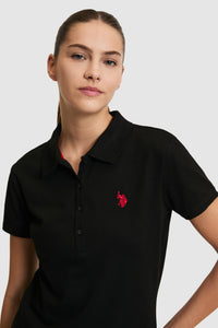 Tricou Polo Damă Negru Cu Logo Discret