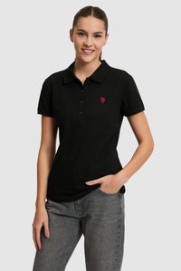 Tricou Polo Damă Negru Cu Logo Discret