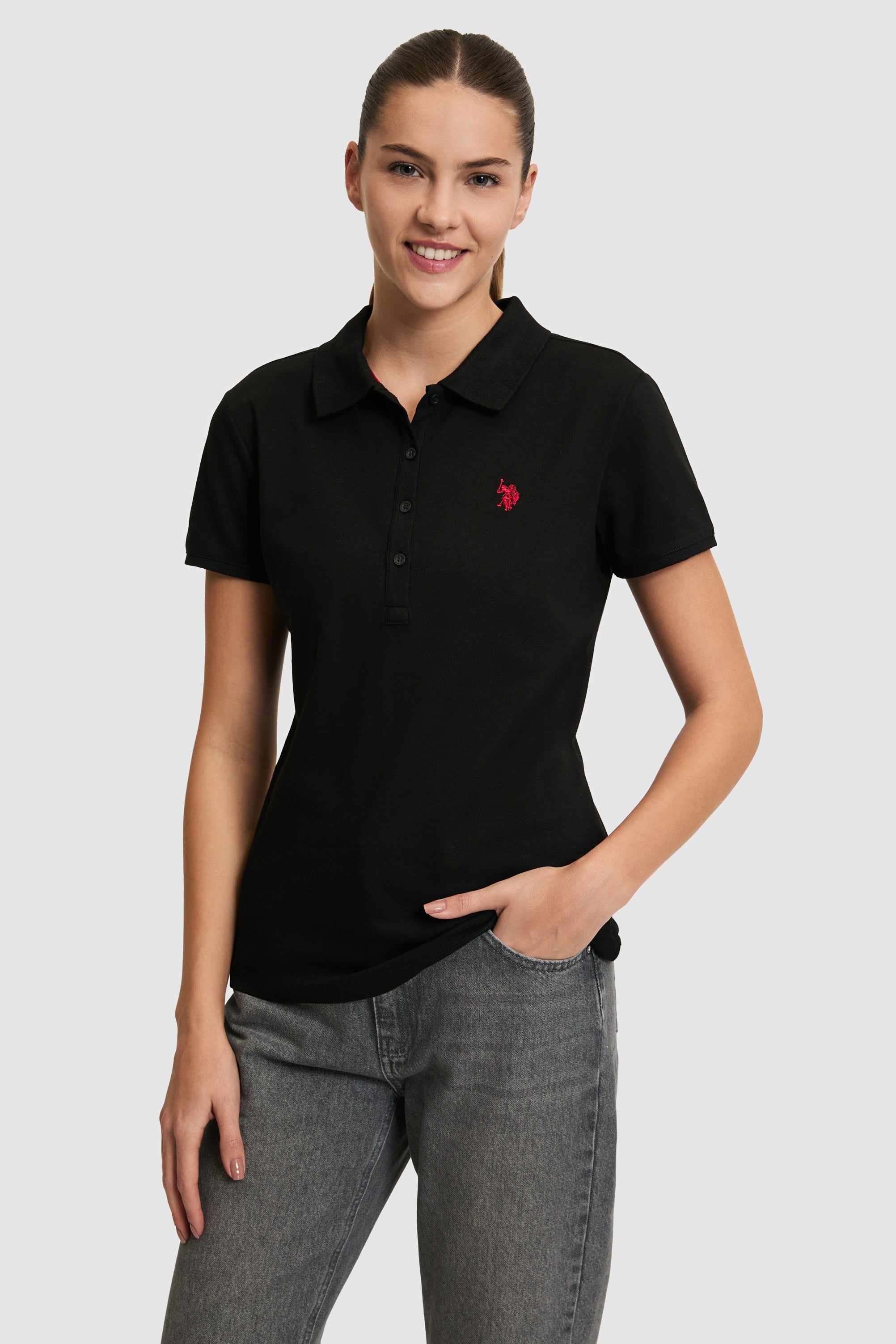 Tricou Polo Damă Negru Cu Logo Discret