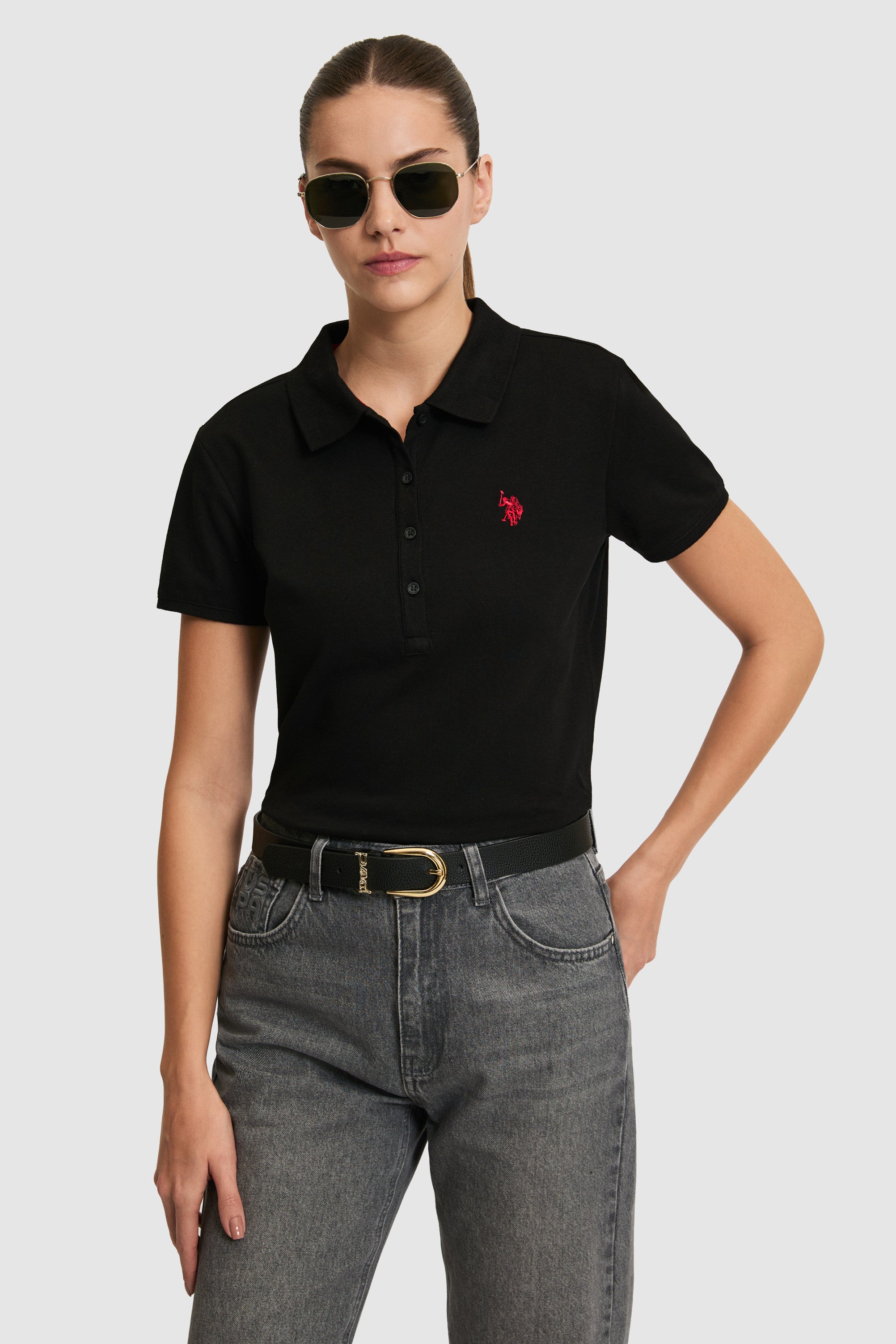 Tricou Polo Damă Negru Cu Logo Discret