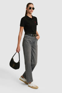 Tricou Polo Damă Negru Cu Logo Discret