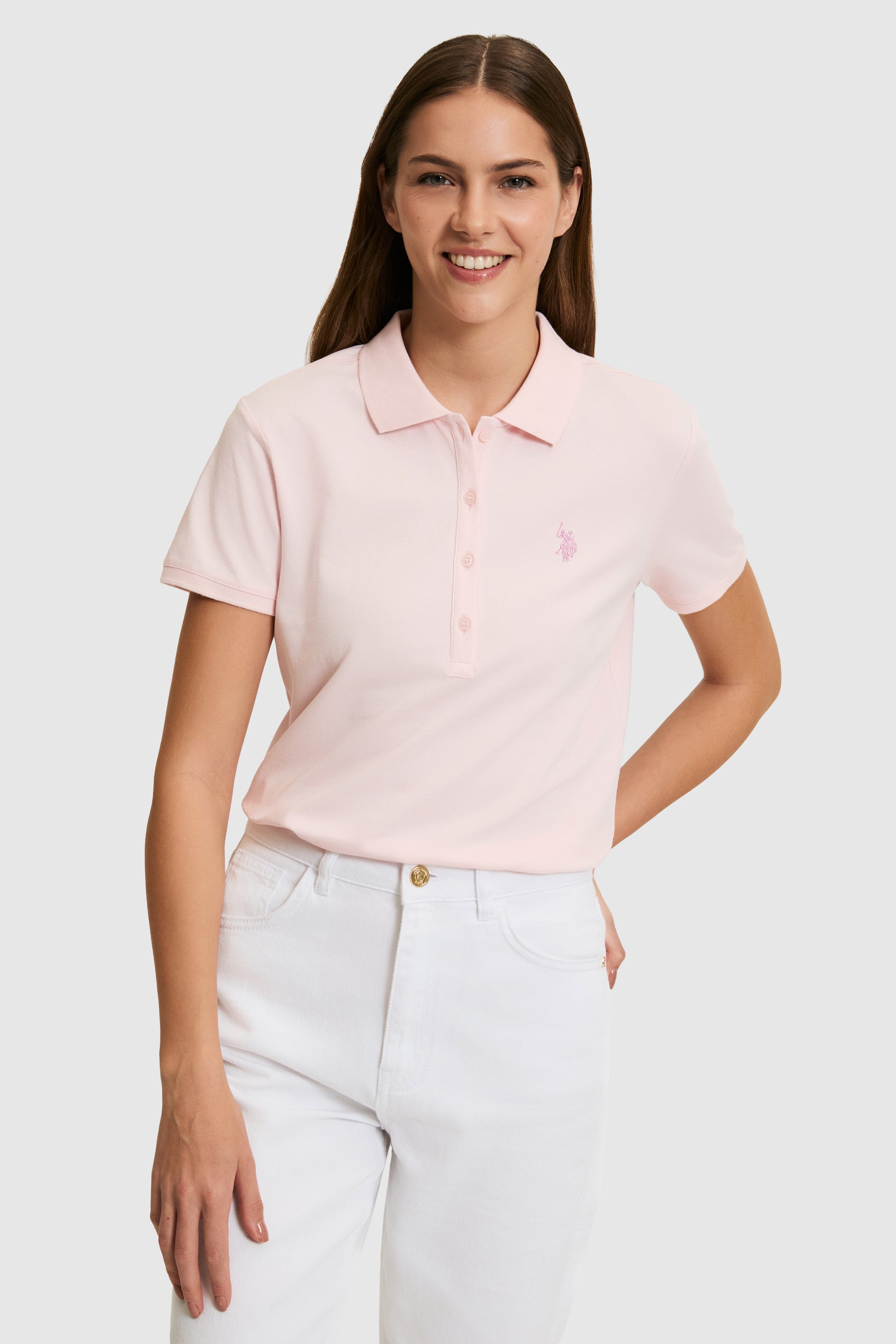 Tricou Polo Dama Roz Pal Cu Logo