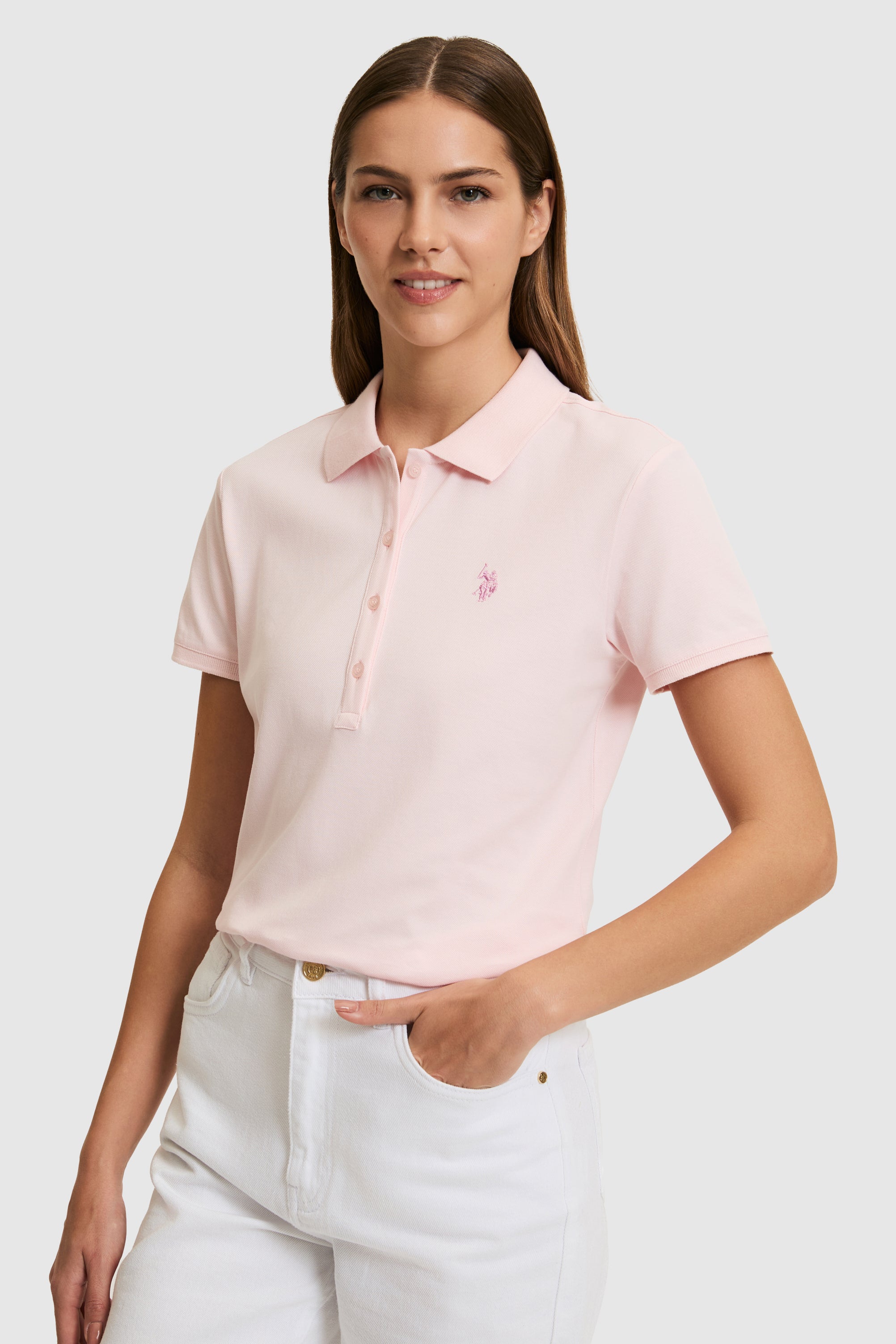 Tricou Polo Dama Roz Pal Cu Logo