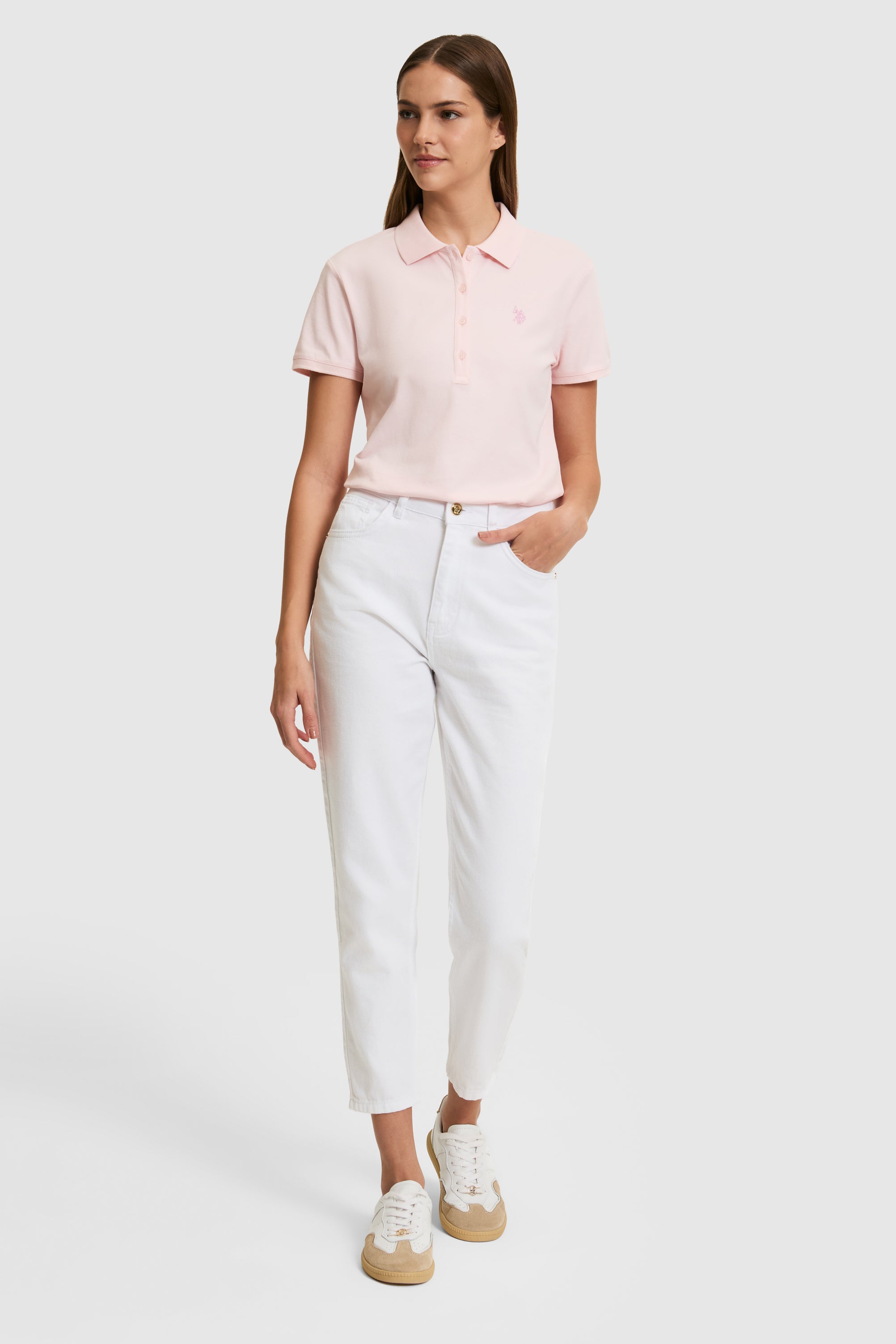 Tricou Polo Dama Roz Pal Cu Logo