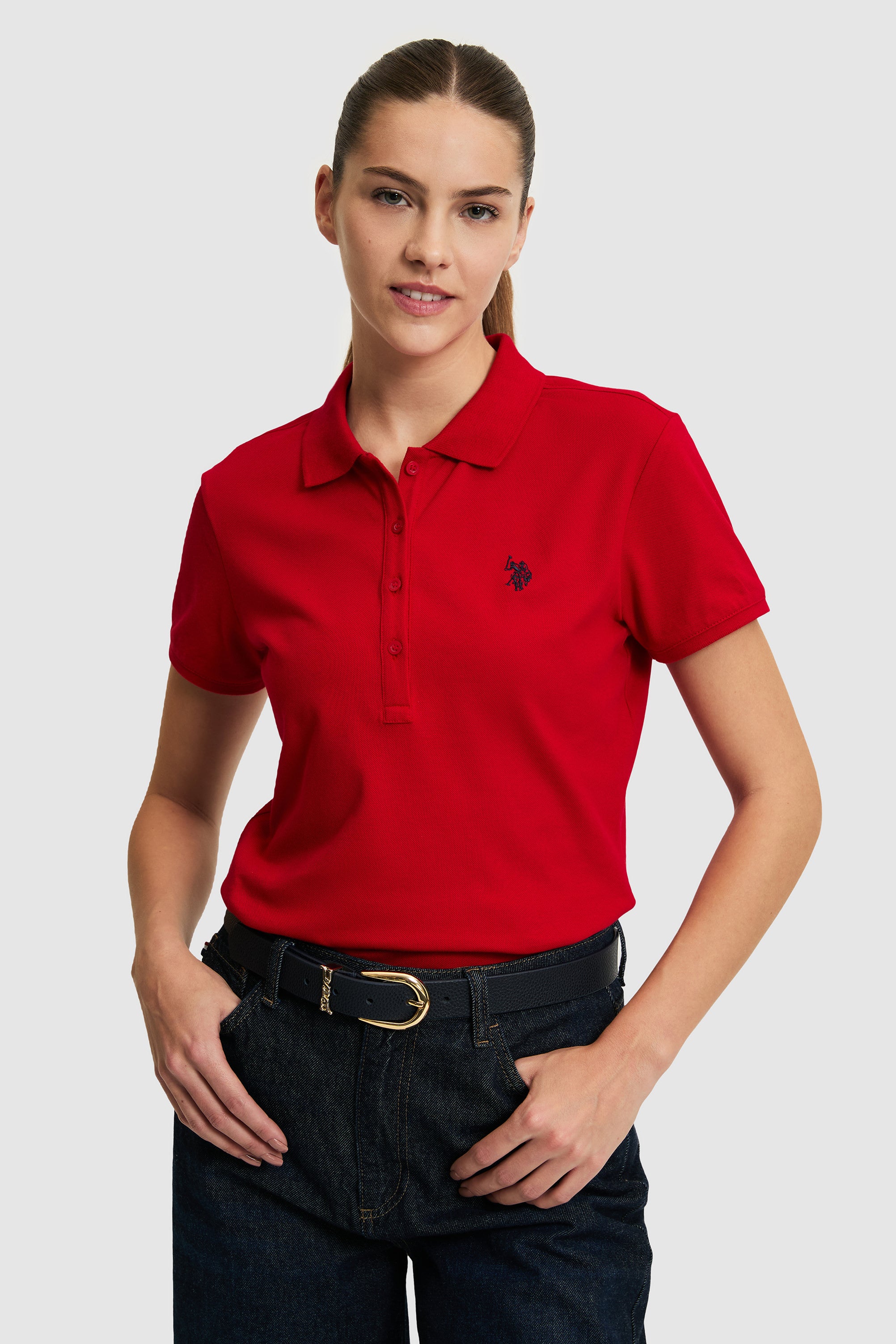 Tricou Polo Damă Roșu Cu Logo Discret