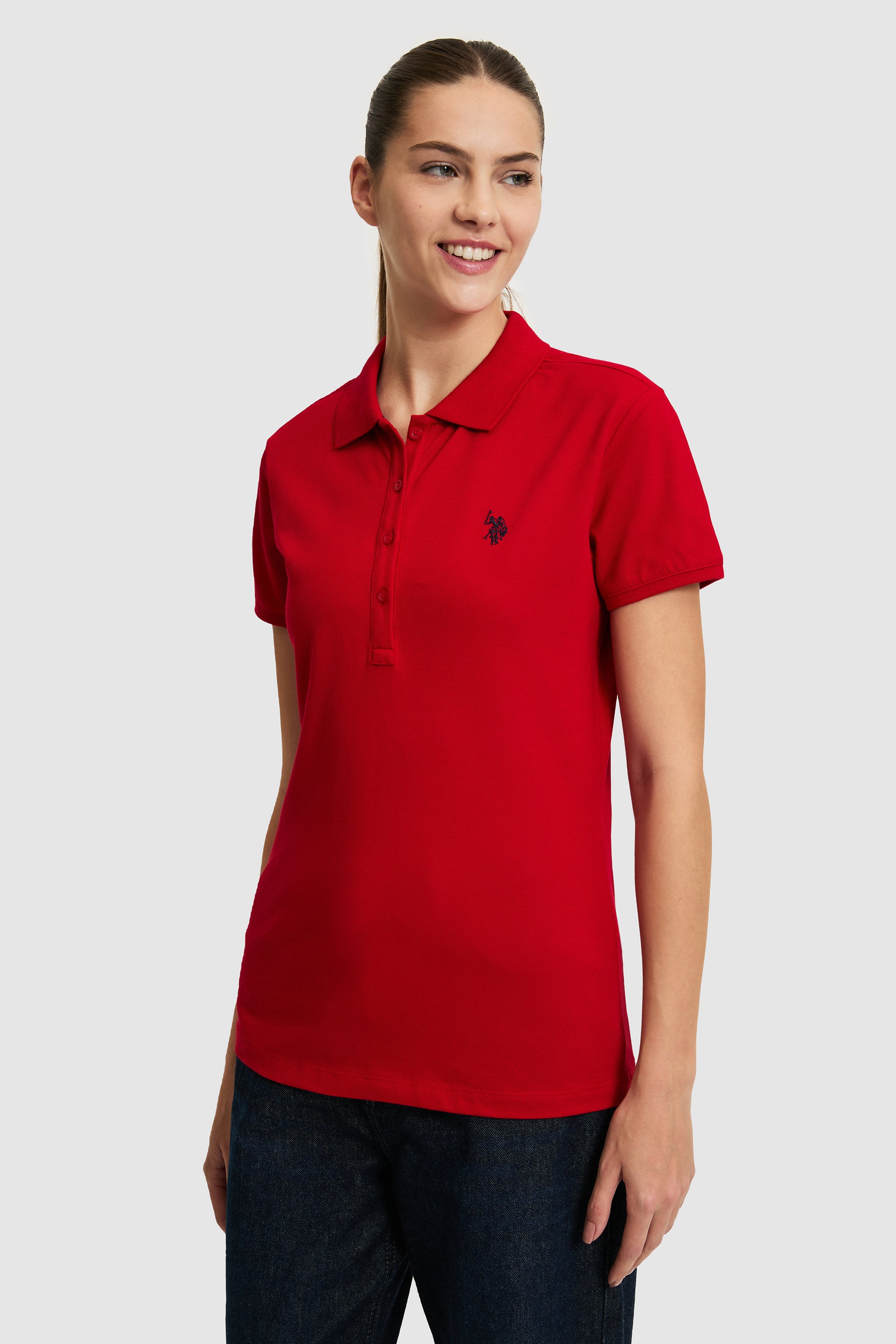 Tricou Polo Damă Roșu Cu Logo Discret