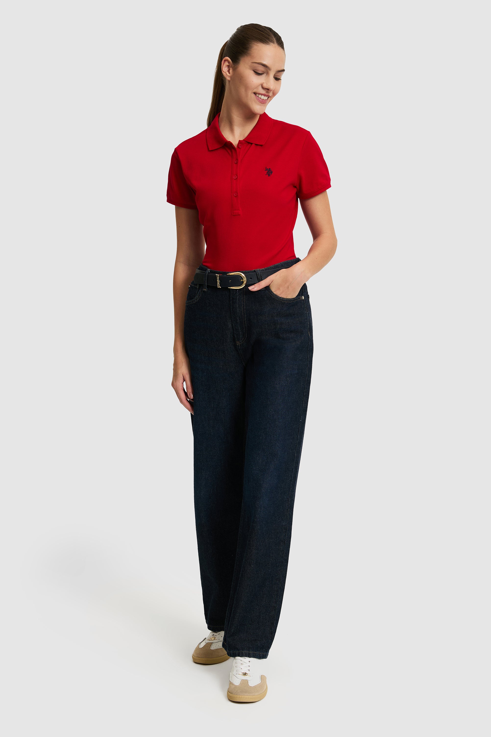 Tricou Polo Damă Roșu Cu Logo Discret