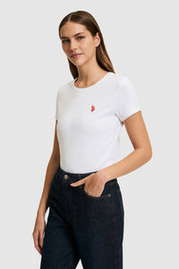 Tricou Damă Cu Decolteu La Baza Gatului Alb Cu Logo