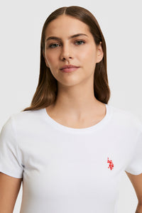 Tricou Damă Cu Decolteu La Baza Gatului Alb Cu Logo