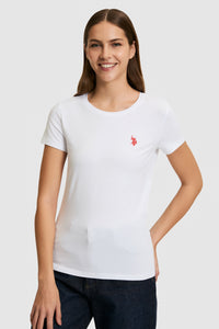 Tricou Damă Cu Decolteu La Baza Gatului Alb Cu Logo