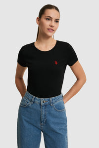 Tricou Dama Negru Cu Decolteu Rotund Si Logo