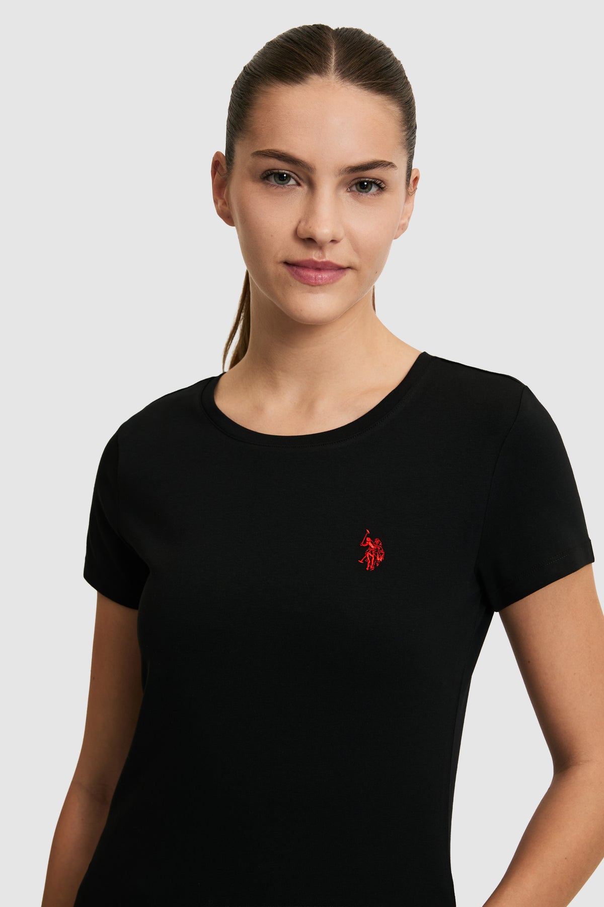 Tricou Dama Negru Cu Decolteu Rotund Si Logo