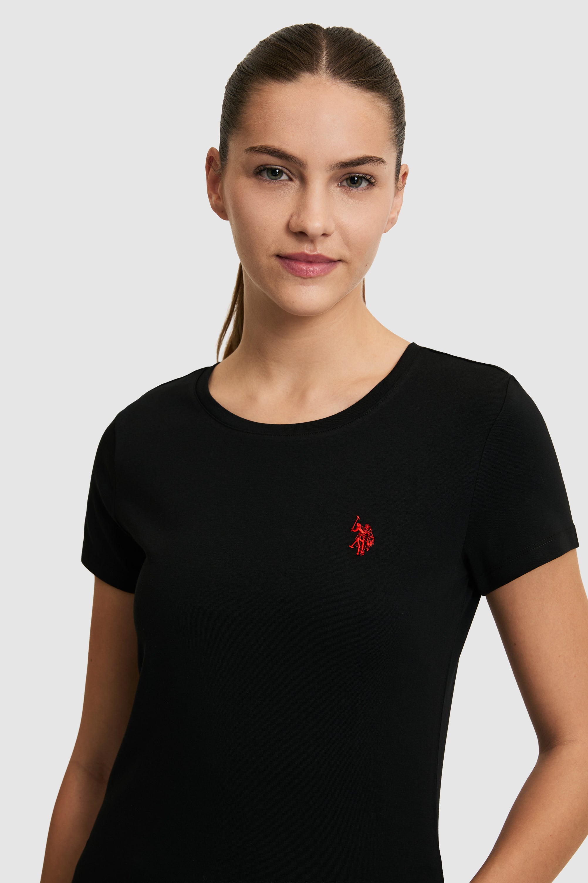 Tricou Dama Negru Cu Decolteu Rotund Si Logo