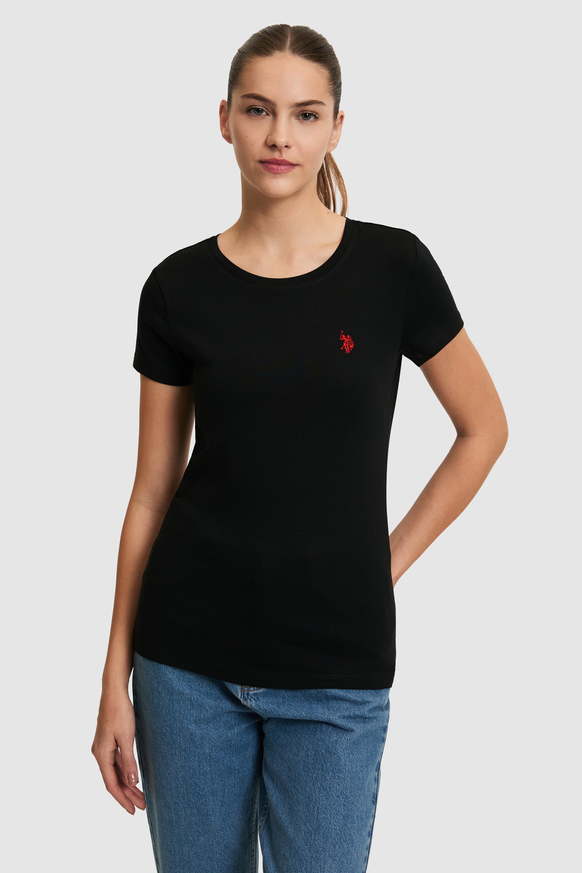 Tricou Dama Negru Cu Decolteu Rotund Si Logo