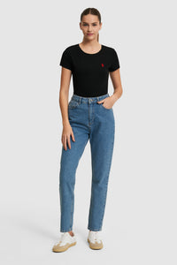 Tricou Dama Negru Cu Decolteu Rotund Si Logo