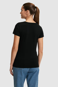 Tricou Dama Negru Cu Decolteu Rotund Si Logo