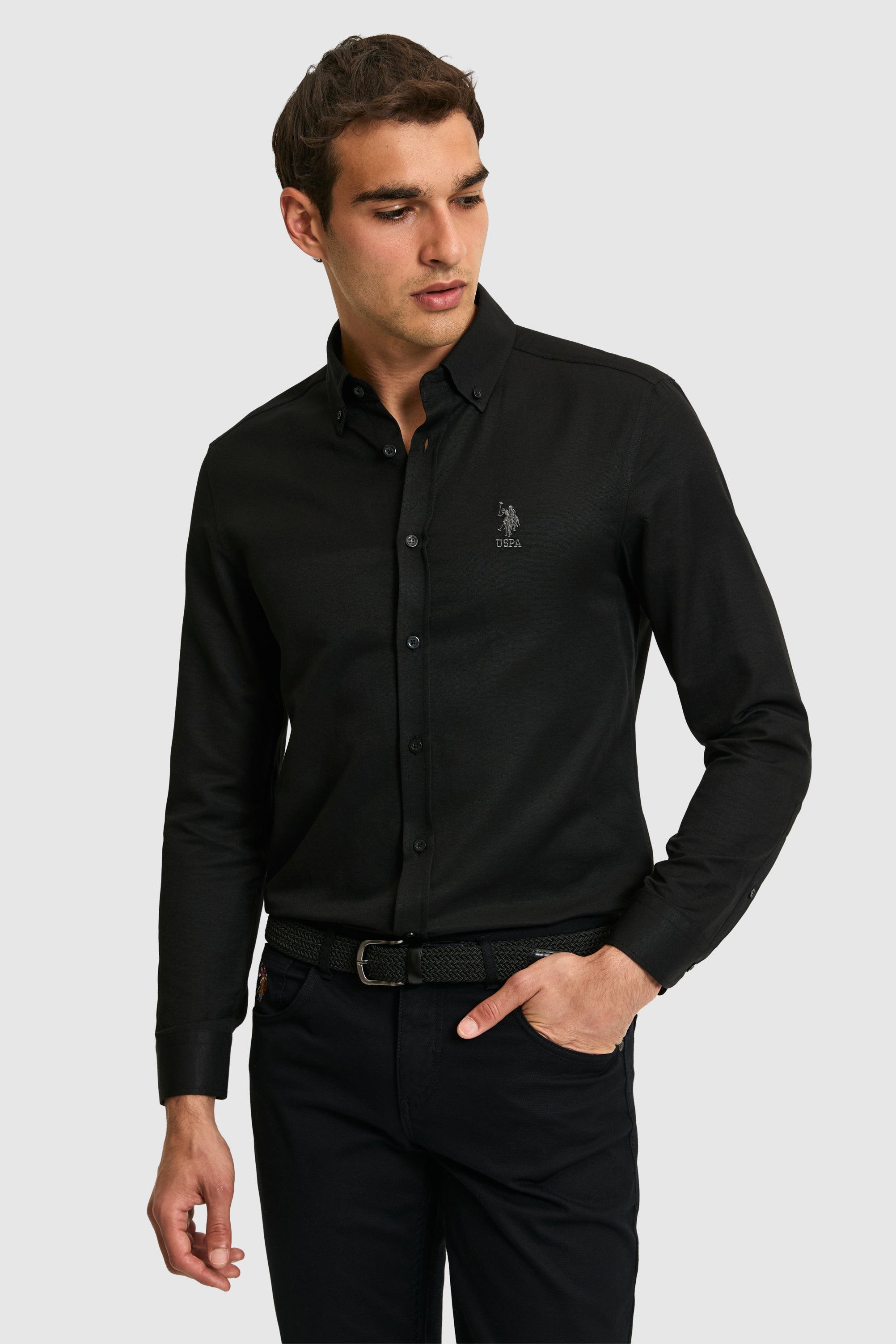 Camasa Barbat Negru Cu Logo Brodat